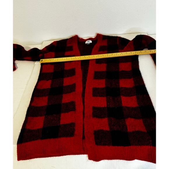 Old Navy Women Cardigan‎ Sweater Buffalo Plaid Red Black Size Medium - Picture 4 of 7